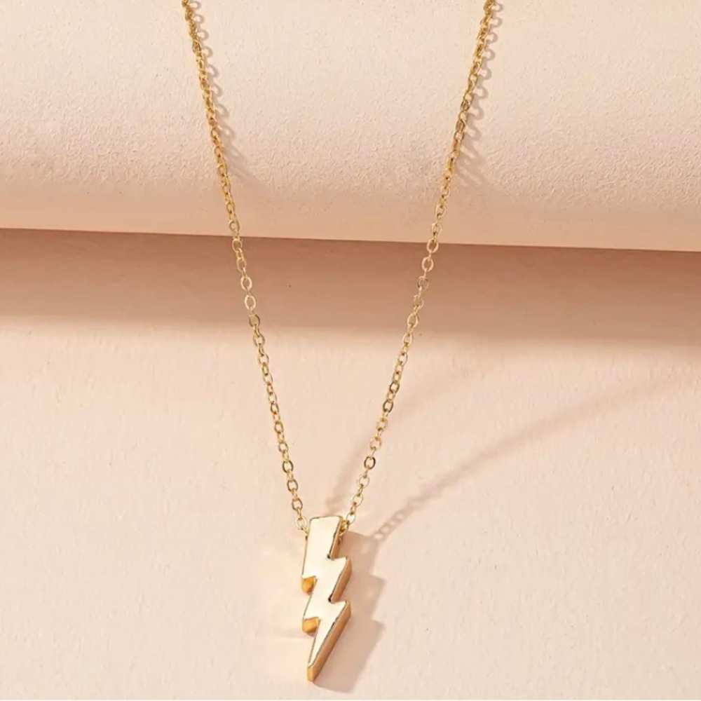 Gold Lightning Bolt Chain Necklace Gold Plated Women’s Men’s Jewelry NEW